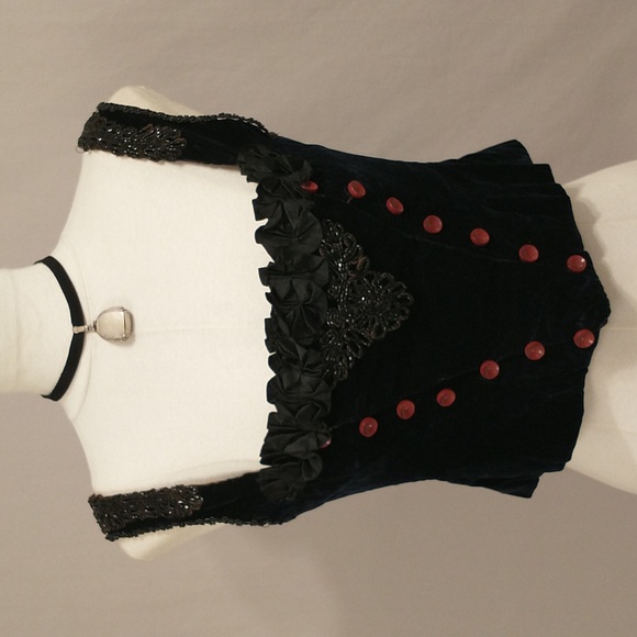 Antique Velvet Bodice Beaded Sleeveless Top Black Ruffles See Measurements 19thC - Picture 1 of 16